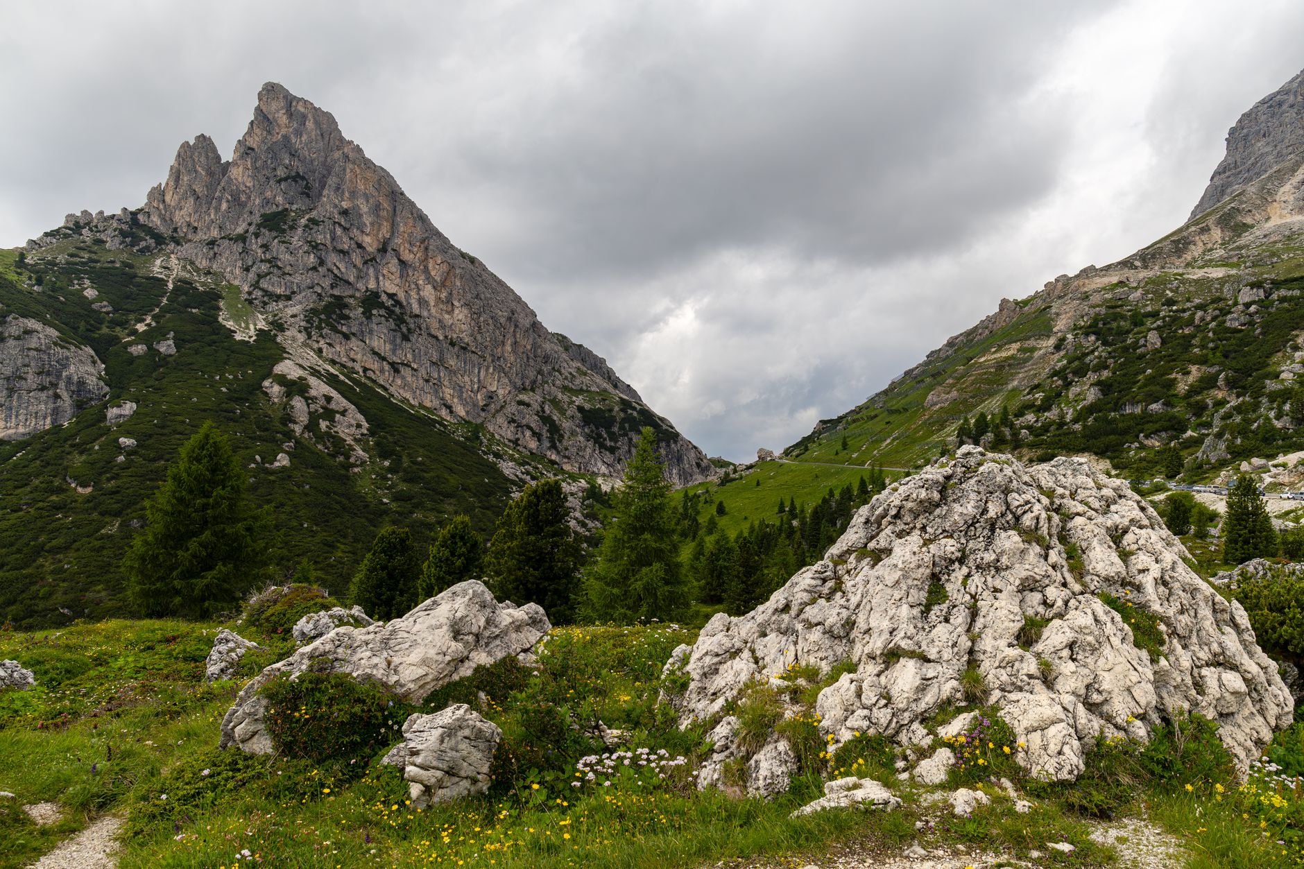 Dolomites mountain pass alpine valley